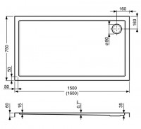 Roltechnik sprchová vanička FLAT KVADRO 1600 x 750 x 60 mm obdélníková bílá akrylátová 8000244